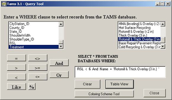 TAMS query view